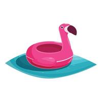 Pink flamingo shaped inflatable ring floating on water in swimming pool vector