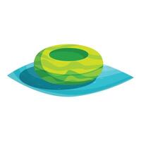 Green inflatable ring floating on water surface for swimming pool games vector