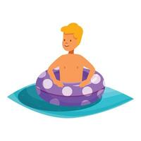 Happy boy relaxing on inflatable ring in swimming pool vector