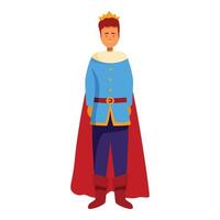 Smiling prince wearing crown and red cloak standing vector