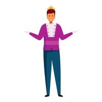 Smiling prince wearing crown standing with open arms inviting to ball vector