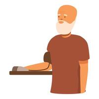 Senior man checking blood pressure at home using a sphygmomanometer vector