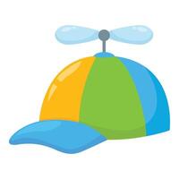 Funny colorful baseball cap with propeller is spinning on white background vector