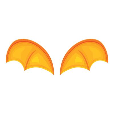 Two bright orange cartoon bat wings flapping on white background