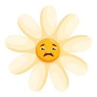 Sad daisy flower character with worried face expression showing disappointment vector