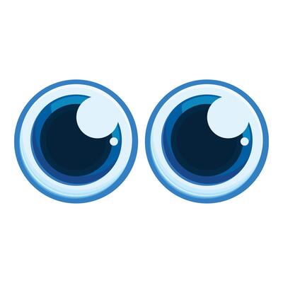 Cartoon eyes looking up with blue iris and big pupil
