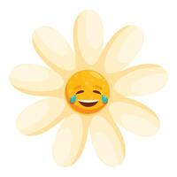 Cartoon daisy with a laughing face crying tears of joy vector