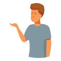 Young man showing something with open hand gesture vector