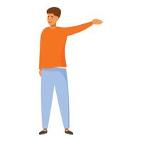 Smiling man is pointing to the side with his hand vector