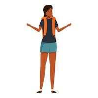 Traveler with a backpack is trying to find her way, asking for directions vector