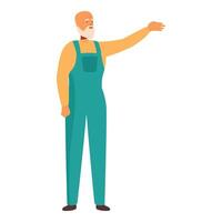 Senior mechanic pointing with hand and smiling vector