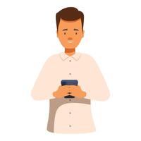 Young man holding smartphone browsing internet surfing web vector
