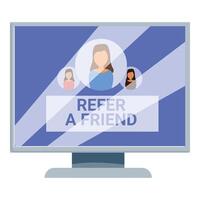 Computer screen showing referral program with three women vector