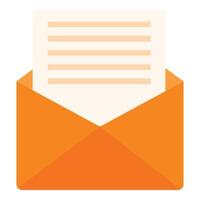 Open orange envelope containing letter with text lines vector