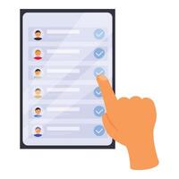 Recruiter is selecting a candidate on a tablet for a job interview vector