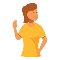 Young woman making stop gesture with hand while looking angrily aside vector