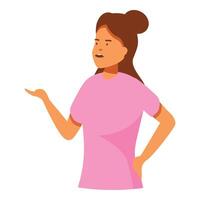 Young woman pointing aside and showing something with hand gesture vector