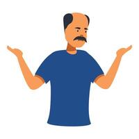 Confused middle aged man shrugging with open palms vector