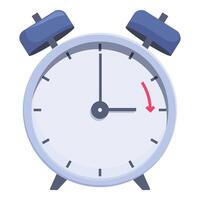 Blue alarm clock showing time passing with red arrow vector