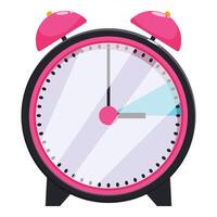 Pink alarm clock showing almost five o'clock on white background vector