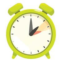 Green alarm clock showing almost five o'clock vector