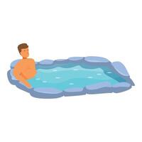 Man relaxing in geothermal spa, enjoying hot spring bath vector