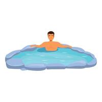 Man relaxing in hot spring surrounded by rocks vector
