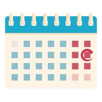 Calendar showing menstrual cycle with red mark for period days vector