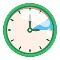 Round clock showing almost half past one with green frame vector