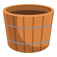 Empty wooden bucket standing with metal rings on white background vector