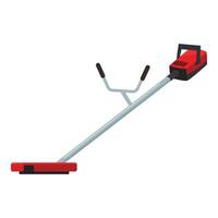 Red brushcutter with a black handle lying on the ground vector