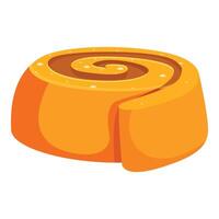Delicious cinnamon roll being sliced open on white background vector