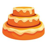 Three tiered cake dripping with icing on white background vector