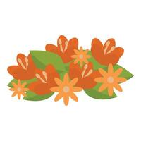 Orange and yellow flowers bouquet blooming with green leaves vector