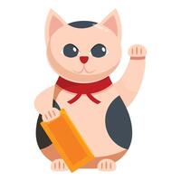 Japanese lucky cat maneki neko holding a golden koban coin raising its paw vector