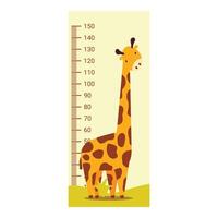 Cartoon giraffe measuring its height on a scale on a beige background vector