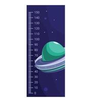 Cartoon spaceship flying over a height measurement chart vector