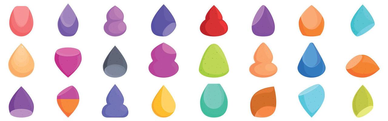 Makeup sponge icons set. Makeup sponges collection showing different shapes and colors