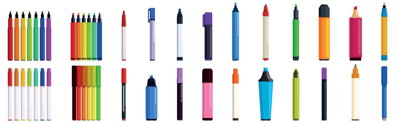 Felt tip pen icons set. Colorful pen markers collection isolated on white background