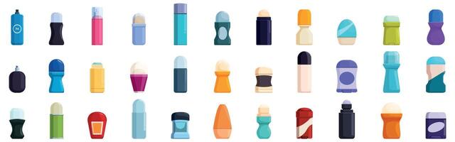 Antiperspirant bottles icons set. Collection of deodorants providing freshness and odor protection vector
