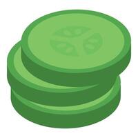 Three slices of fresh cucumber are lying on top of each other vector