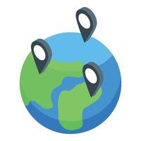 Planet earth globe with multiple destination location pins showing global travel vector