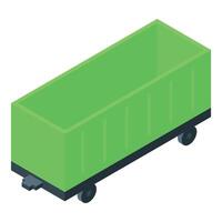 Green train wagon standing on rails, delivery and transportation concept vector