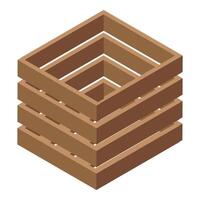 Empty square wooden crate standing on white background vector