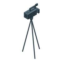 Professional digital camcorder standing on tripod recording video blog vector