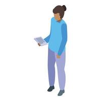 Office worker woman holding document in hands isometric icon vector