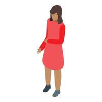 Young woman explaining standing gesture isometric icon vector