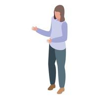 Female manager gesturing while giving presentation in isometric style vector
