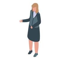 Businesswoman making presentation pointing with hand isometric icon vector