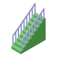Green staircase with railing leading upwards isometric view vector
